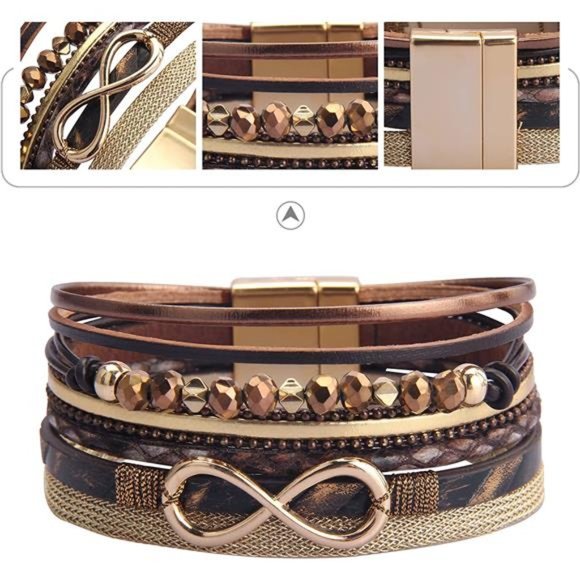 Pearl Beige Leather Multi-Strand Wrap Bracelet - Boho Jewelry - Picture 5 of 6